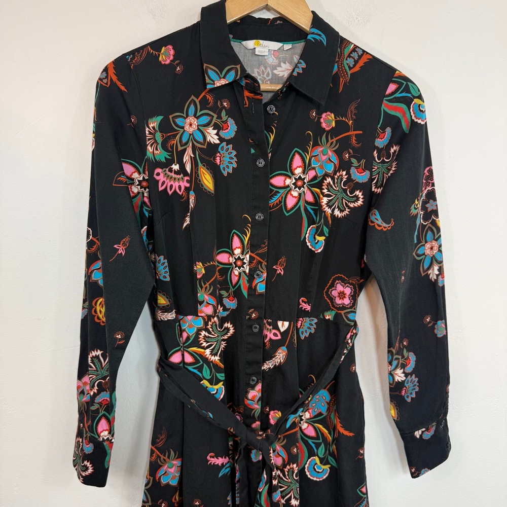 Boden Black Floral Midi Shirt Dress - Picture 3 of 14